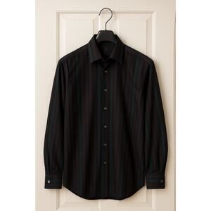 BUGATCHI UOMO Men’s Button Front Long Sleeve Striped Shirt‎ Size M Medium Cotton